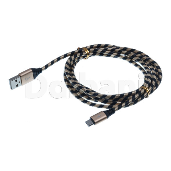 2M Micro USB B to USB A Data Charge Cable Zebra Black Gold