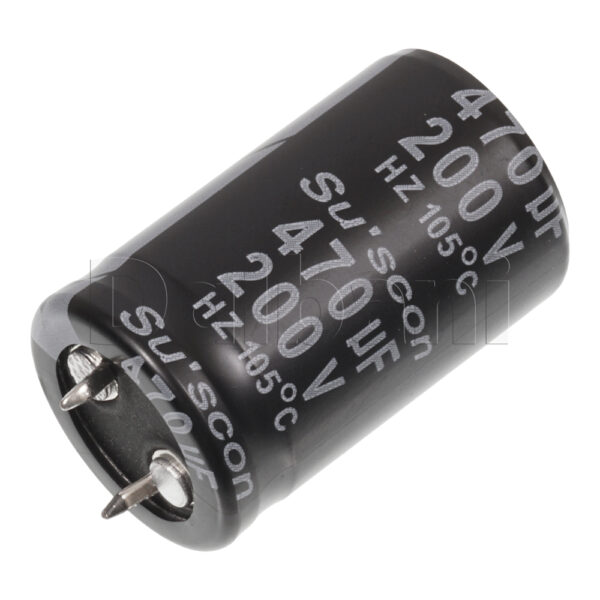 Original New Suscon Snap In Capacitor 200V, 470uF, 22x35mm, 105C